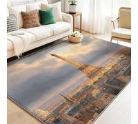 Alfombra Antideslizante para Salón, Tradicional Arquitectura Torre Eiffel Atardecer Alfombras Estampadas de Fácil Cuidado - Marrón Alfombras de Franela para Comedor Sala de Juegos, 120 x 180 cm