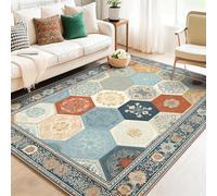 Alfombra Antideslizante para Salón, Tradicional Patchwork Marroquí Geométrico Alfombras Estampadas de Fácil Cuidado - Azul Claro Alfombras de Franela para Comedor Sala de Juegos, 160 x 230 cm