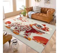 Alfombra Antideslizante y Lavable 120x170 cm Danza Tradicional China del LeóN Alfombra Moderna de Pelo Corto, Alta Densidad Rojo Suave y Agradable, para Salón, Sala de Estar y Dormitorio