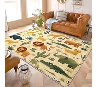 Alfombra Antideslizante y Lavable 180x240 cm Mundo Animal de Dibujos Animados Alfombra Moderna de Pelo Corto, Alta Densidad Amarillo Suave y Agradable, para Salón, Sala de Estar y Dormitorio