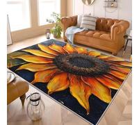 Alfombra Antideslizante y Lavable 200x300 cm Pintura Al óLeo Abstracta de Girasol Alfombra Moderna de Pelo Corto, Alta Densidad Amarillo Suave y Agradable, para Salón, Sala de Estar y Dormitorio