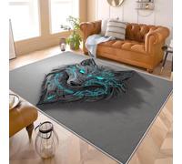 Alfombra Antideslizante y Lavable 80x150 cm PatróN de Cabeza de Lobo de Ciencia FiccióN Alfombra Moderna de Pelo Corto, Alta Densidad Gris Suave y Agradable, para Salón, Sala de Estar y Dormitorio