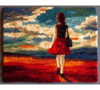 Alfombra Anudada Para Hacerfalda Roja Mujer Espalda Manualidades Para Hacer Alfombras Diy Para Adultos Con Lienzo Impreso A Color,Juego De Bordado A Crochet,Decoración Del Hogar. 23x35in