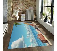 Alfombra área artística océano Azul Palmera océano Alfombras Estilo Vacaciones Junto al mar Alfombra Grande Pelo bajo Antideslizante para el Porche Hotel Dormitorio 120x240cm