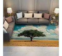 Alfombra área diseño árbol Solitario Alfombras Lavables Campo Amarillo Cielo Suave alfombras Pelo bajo Antideslizantes para Cocina Sala Estar Dormitorio 60x120cm