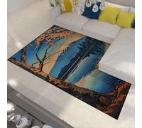Alfombra área Estilo japonés: Ukiyo-E Mount Fuji Cherry Blossom Pattern Pattern Carpet Lavable Suave Antideslizante Fina y Pelo bajo Decoración del Suelo Interior del Dormitorio 200x250cm