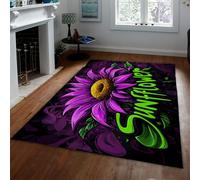 Alfombra área Girasol púrpura Alfombras Modernas con Estampado Letras Verdes Vibrantes Alfombra Lavable Pelo bajo Antideslizante para Estudio Sala Juegos 80x150cm