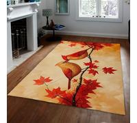 Alfombra área Hojas Arce Rojo Elegantes pájaros en Rama árbol Alfombras Pintura al óleo Alfombra Rectangular Pelo bajo Que no se desprende para Dormitorio Sala Estar 80x150cm