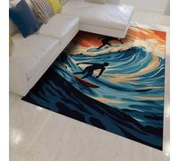 Alfombra Arte Abstracto japonés para Interiores Alfombra Puerta Delantera Olas Gigantes y alfombras Silueta Surf para Cocina Granja Entrada Dormitorio Pila Baja 200x280cm