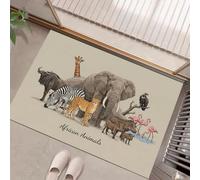 Alfombra Arte Geométrico De Animales de Pelo Corto, 60x90cm Felpudo Entrada Casa Elefante, Jirafa, Guepardo Antideslizante Lavables en Lavadora Tapetes para Habitacion Comedor Dormitorio, Beige