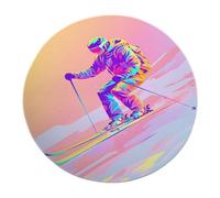 Alfombra Arte Moderno para Interiores Alfombras Redondas Grandes Alfombra Piso esquí Colorido neón con patrón Deportes Extremos para la cabecera la guardería Dormitorio Sala Estar Pila Baja 200x200cm