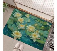 Alfombra Atrapapolvo 40 X 60 Cm, Pintura Al Óleo Loto Alfombra Antideslizante Lavable En Lavadora, Felpudo Entrada con Hoja Loto Suaves Absorbentes para Perro, Entrada, Puerta Y Pasillo, Verde