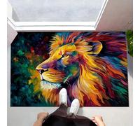 Alfombra Atrapapolvo, 60x120cm Alfombra León Antideslizante Lavable en Lavadora, Felpudo de Entrada Pinturas Al Óleo Abstractas De Animales Suaves Absorbentes para Entrada, Puerta y Pasillo, Marrón