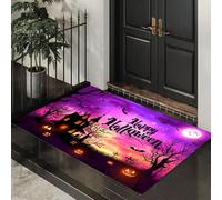 Alfombra Atrapapolvo Casa Embrujada Halloween, Alfombra Elementos Fantasmales Antideslizante Lavable en Lavadora, Felpudo de Entrada Absorbentes para Entrada, Puerta y Pasillo, 40 x 60 cm - Púrpura