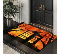 Alfombra Atrapapolvo Casa Embrujada Halloween, Alfombra Siluetas Árboles Antideslizante Lavable en Lavadora, Felpudo de Entrada Suaves Absorbentes para Entrada, Puerta y Pasillo, 40 x 60 cm - Naranja