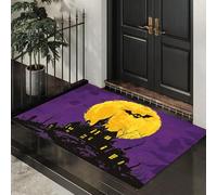 Alfombra Atrapapolvo Ciudad Halloween, Alfombra Escena La Noche Halloween Antideslizante Lavable en Lavadora, Felpudo de Entrada Absorbentes para Entrada, Puerta y Pasillo, 40 x 60 cm - Morado Oscuro