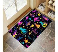 Alfombra Atrapapolvo Elementos Mágicos, Alfombra Hongos Murciélagos Dibujos Animados Antideslizante Lavable en Lavadora, Felpudo de Entrada para Entrada, Puerta Pasillo, 40 x 60 cm - Púrpura Neón