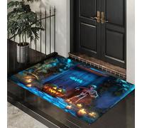 Alfombra Atrapapolvo Esqueleto Halloween, Alfombra Puerta Madera Antigua Antideslizante Lavable en Lavadora, Felpudo de Entrada Suaves Absorbentes para Entrada, Puerta y Pasillo, 40 x 60 cm - Azul
