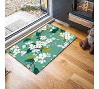 Alfombra Atrapapolvo Estilo Retro, Alfombra Flores Y Hojas De Cerezo Antideslizante Lavable en Lavadora, Felpudo de Entrada Absorbentes para Entrada, Puerta y Pasillo, 40 x 60 cm - Verde Menta