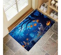 Alfombra Atrapapolvo Halloween, Alfombra Árboles Antiguos Y Lápidas Antideslizante Lavable en Lavadora, Felpudo de Entrada Suaves Absorbentes para Perro, Entrada, Puerta y Pasillo, 40 x 60 cm - Azul