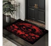 Alfombra Atrapapolvo Halloween De Terror, Alfombra Calabaza Malvada Antideslizante Lavable en Lavadora, Felpudo de Entrada Suaves Absorbentes para Perro, Entrada, Puerta y Pasillo, 60 x 120 cm - Rojo