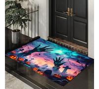 Alfombra Atrapapolvo Raro Calabaza, Alfombra Cementerio Manos Zombies Antideslizante Lavable en Lavadora, Felpudo de Entrada Absorbentes para Entrada, Puerta y Pasillo 60 x 90 cm