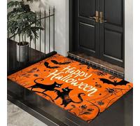 Alfombra Atrapapolvo Símbolos Terror Halloween, Alfombra Murciélago Gato Negro Antideslizante Lavable en Lavadora, Felpudo de Entrada Absorbentes para Entrada, Puerta y Pasillo, 40 x 60 cm - Naranja