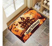 Alfombra Atrapapolvo Tema De Halloween, Alfombra Mansión Embrujada Antideslizante Lavable en Lavadora, Felpudo de Entrada Absorbentes para Entrada, Puerta y Pasillo, 40 x 60 cm - Marrón
