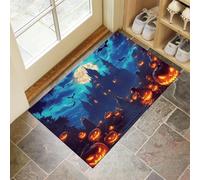 Alfombra Atrapapolvo Tema Halloween, Alfombra Arquitectura Medieval Antideslizante Lavable en Lavadora, Felpudo de Entrada Suaves Absorbentes para Perro, Entrada, Puerta y Pasillo, 40 x 60 cm - Azul
