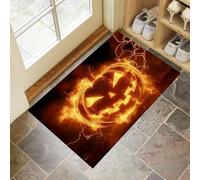 Alfombra Atrapapolvo Víspera Todos Santos, Alfombra Calabaza Llameante Dibujos Animados Antideslizante Lavable en Lavadora, Felpudo de Entrada para Entrada, Puerta Pasillo, 40 x 60 cm - Naranja