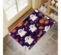 Alfombra Atrapapolvo Víspera Todos Santos, Alfombra Fantasmas Calabazas Antideslizante Lavable en Lavadora, Felpudo de Entrada Absorbentes para Entrada, Puerta Pasillo, 40 x 60 cm - Morado Oscuro