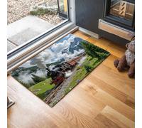 Alfombra Atrapapolvo Vista De La Montaña Del Bosque, Alfombra Tren De Vapor Antideslizante Lavable en Lavadora, Felpudo de Entrada Absorbentes para Entrada, Puerta y Pasillo, 40 x 60 cm - Verde
