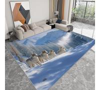 Alfombra Azul Decorativa de Pelo Corto 160 x 230 cm, Fantasía Pintura Al Óleo Montañas Animal Alfombra Antideslizante para Dormitorio - Resistente a Las Manchas