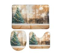 Alfombra Baño 3 Piezas Café de Mesa de Madera Winter Nights Secado Rápido Contour Lid Tapa de WC Cómoda Cubierta de WC para Bañera Hogar