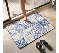 Alfombra Baño 40X60Cm Azul Retro Alfombra Diatomita Baño,Lavables Súper Absorbente Alfombrilla De Secado Rápido Antideslizante,para El Suelo De La Ducha Cocina