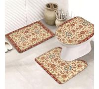 Alfombra Baño Bohemia Azul Naranja Alfombrilla Ducha Espuma Memoria Alfombra Antideslizante Forma de U Contorno y Tapa del Inodoro 3 Piezas Alfombrilla Baño Antideslizante 45x75 cm