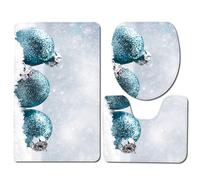 Alfombra Baño Bola De Navidad Azul Alfombrilla Ducha Espuma Memoria Alfombra Antideslizante Forma de U Contorno y Tapa del Inodoro 3 Piezas Alfombrilla Baño Antideslizante 50x80 cm