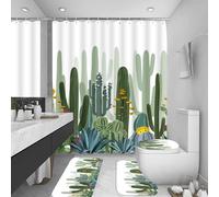 Alfombra Baño Cactus Juego De Alfombras De Baño De 4 Piezas Secado Rapido, Incluye Alfombra De Baño 50×80Cm +Alfombras De Contorno + Cubierta del Asiento del Inodoro