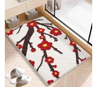 Alfombra Baño Café De Flores Rojas Alfombrilla Baño Microfibra Bath Mat Antideslizante Alfombra Ducha Secado Rapido Gruesa Agua Absorbente Bathroom Mat Suave Carpete 40x60cm