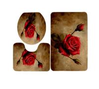 Alfombra Baño Café Flor Roja Alfombra Ducha Antideslizante Suave Alfombrilla Baño Set 3 Piezas Bath Mat Secado Rapido Lavable Bathroom Mat Forme De U Antideslizante Carpete 45x75cm