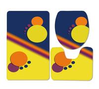 Alfombra Baño Círculos Amarillos Azules Alfombrilla Baño Set 3 Piezas Secado Rapido Absorbe Agua Contorno en Forma de U y Tapa para Tapa Inodoro Lavable a Máquina Bath Mat 45x75 cm
