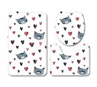 Alfombra Baño Corazón De Gato Gris Alfombrilla Ducha Espuma Memoria Alfombra Antideslizante Forma de U Contorno y Tapa del Inodoro 3 Piezas Alfombrilla Baño Antideslizante 50x80 cm