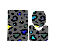Alfombra Baño Corazón Gris Negro Alfombrilla Ducha Espuma Memoria Alfombra Antideslizante Forma de U Contorno y Tapa del Inodoro 3 Piezas Alfombrilla Baño Antideslizante 45x75 cm