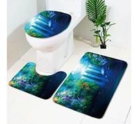 Alfombra Baño Delfín Flor Verde Alfombrilla Ducha Espuma Memoria Alfombra Antideslizante Forma de U Contorno y Tapa del Inodoro 3 Piezas Alfombrilla Baño Antideslizante 50x80 cm