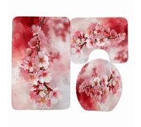 Alfombra Baño Elegante Flor Roja Alfombra Ducha Antideslizante Suave Alfombrilla Baño Set 3 Piezas Bath Mat Secado Rapido Lavable Bathroom Mat Forme De U Antideslizante Carpete 45x75cm