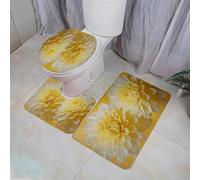 Alfombra Baño Flor Amarilla Elegante Alfombrilla Baño Set 3 Piezas Secado Rapido Absorbe Agua Contorno en Forma de U y Tapa para Tapa Inodoro Lavable a Máquina Bath Mat 45x75 cm