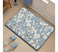 Alfombra Baño Flor Azul Gris Alfombrilla Baño Microfibra Bath Mat Antideslizante Alfombra Ducha Secado Rapido Gruesa Agua Absorbente Bathroom Mat Suave Carpete 50x80cm