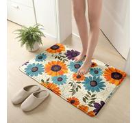Alfombra Baño Flor Azul Naranja Alfombra Ducha Antideslizante Lavable Tapetes para Pasillo Dormitorio Entrada Alfombrilla Baño Antideslizante para Salir de la Ducha (50x80cm)