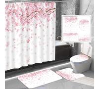 Alfombra Baño Flor De Cerezo Juego De Alfombras De Baño De 4 Piezas Secado Rapido, Incluye Alfombra De Baño 50×80Cm +Alfombras De Contorno + Cubierta del Asiento del Inodoro