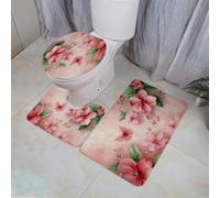 Alfombra Baño Flor De Mariposa Rosa Alfombrilla Baño Set 3 Piezas Secado Rapido Absorbe Agua Contorno en Forma de U y Tapa para Tapa Inodoro Lavable a Máquina Bath Mat 45x75 cm
